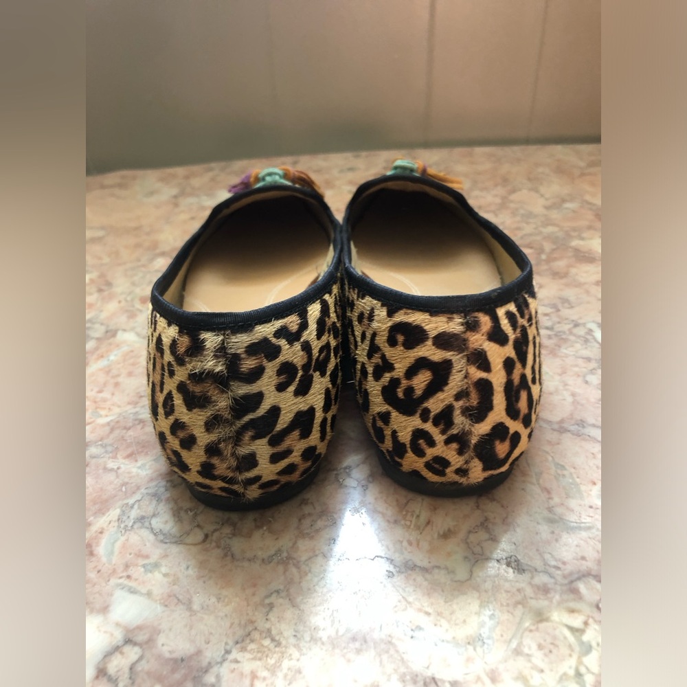 Hush Puppies Genuine Calf fur Leopard Print Tassled Flats 6.5 - Picture 4 of 6